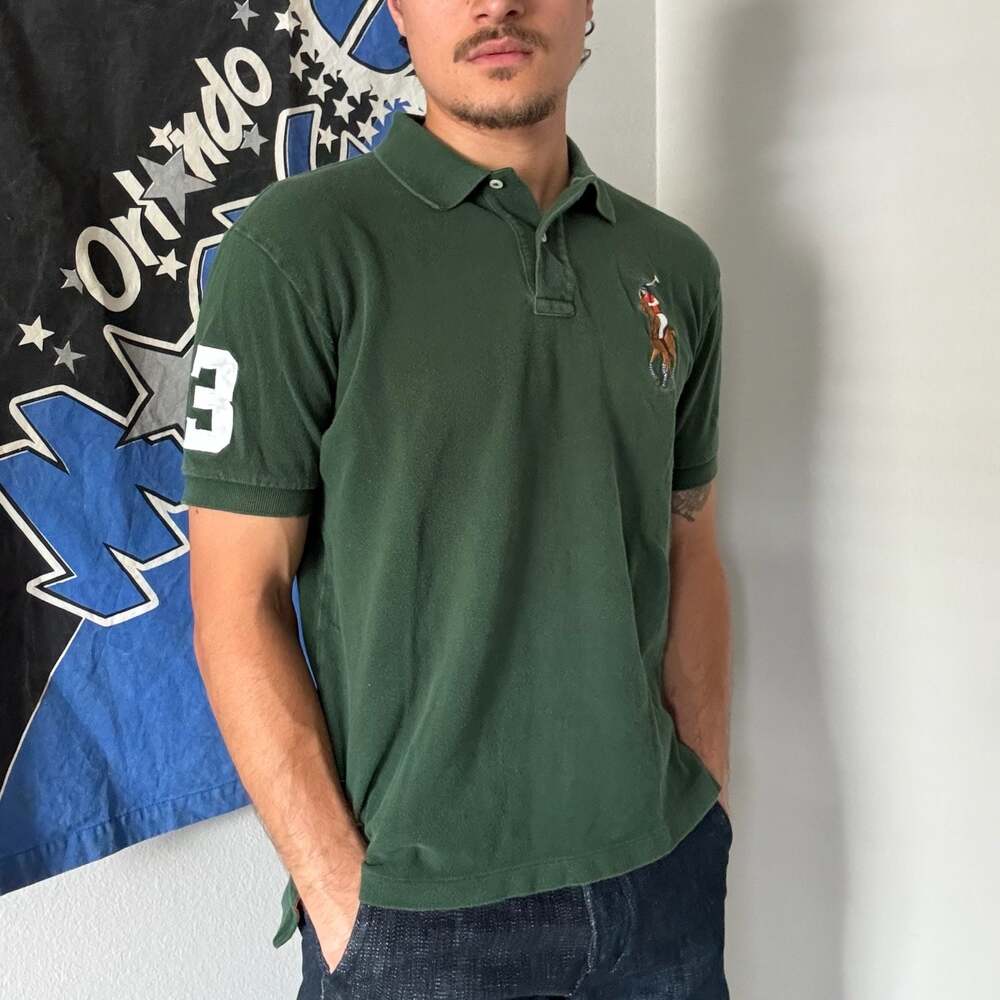 Polo Ralph Lauren Big Pony #3 Mesh Polo Shirt Green Medium 100% Cotton Custom Fi